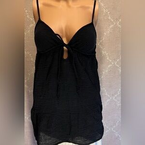 XHILARATION Womens Small Black Waffle Stretch Triangle Spaghetti Strap TANK TOP
